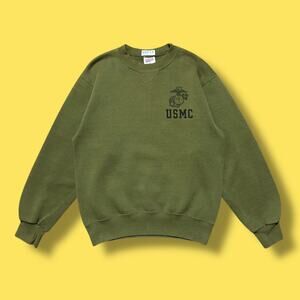 Vintage USMC Crewneck Sweatshirt 80s 90s Military Marines Olive Green Small